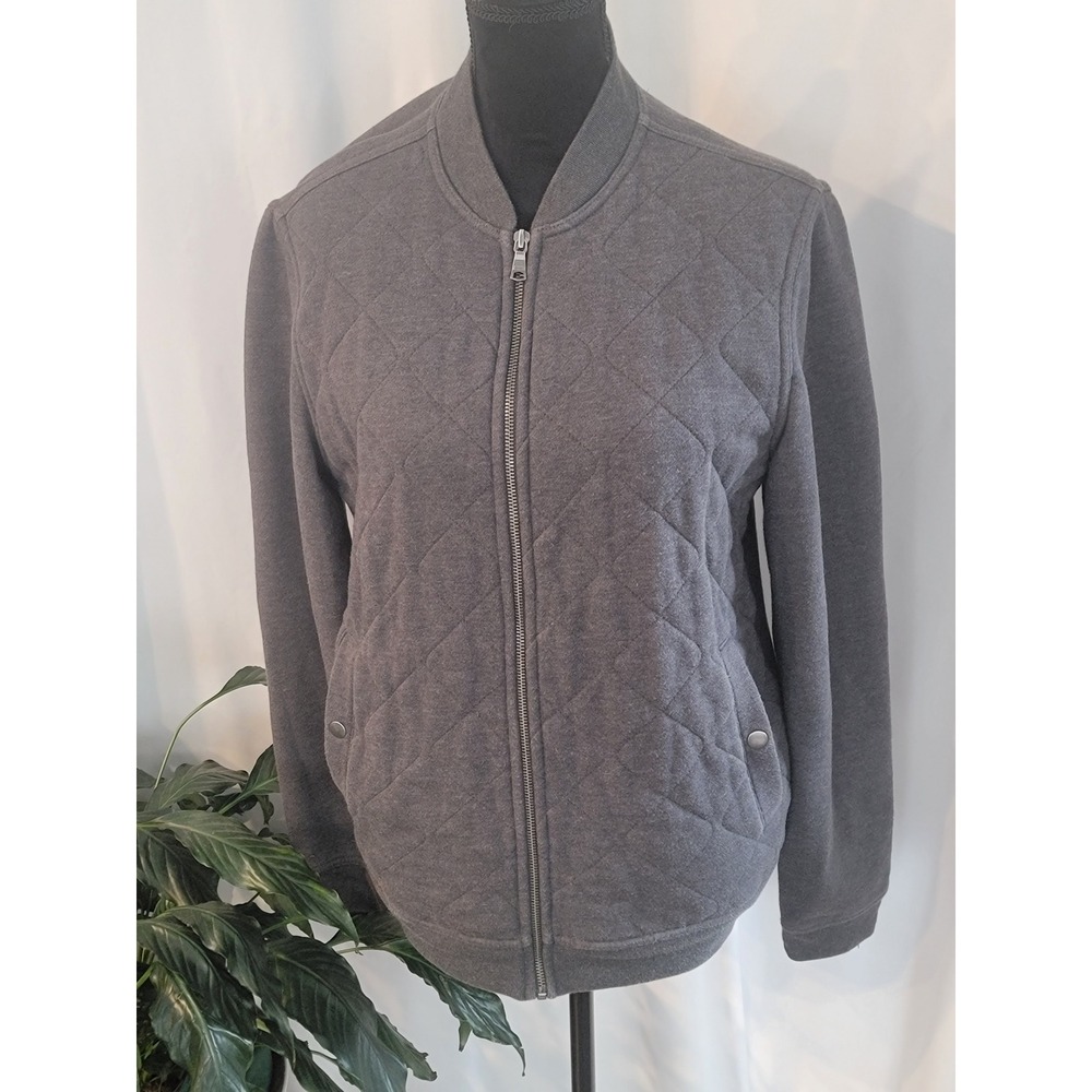 Banana Republic Mens Gray Quilted Full Zip Bomber Jacket Size M Charcoal
